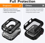 2 in 1 Bling Waterproof Case for Apple Watch Series 8 7 41mm, 360 Protective PC Cover Front & Back Bumper with Tempered Glass Screen Protector, Crystal Diamond iWatch Cases for Women, 41mm Silver - Image 2